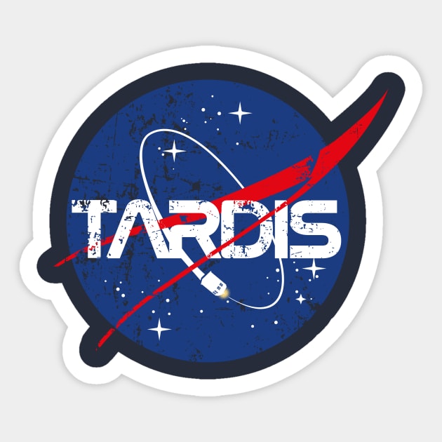 TARDIS NASA DISTRESSED VINTAGE LOGO Sticker by KARMADESIGNER T-SHIRT SHOP
